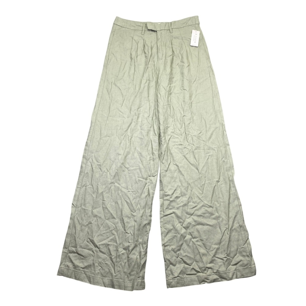 Risen‎ Los Angeles Lasso Linen Trouser Pants Sage Green Wide Leg Sz S Fits 29"
